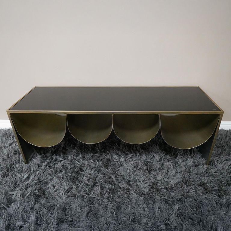 Side Table - Black Glass and Metal - Low - Large