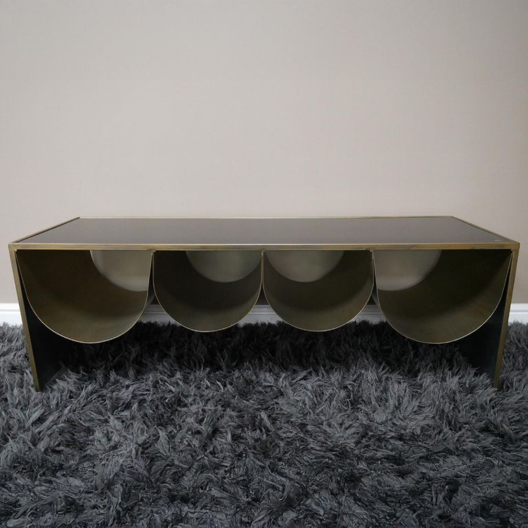 Side Table - Black Glass and Metal - Low - Large