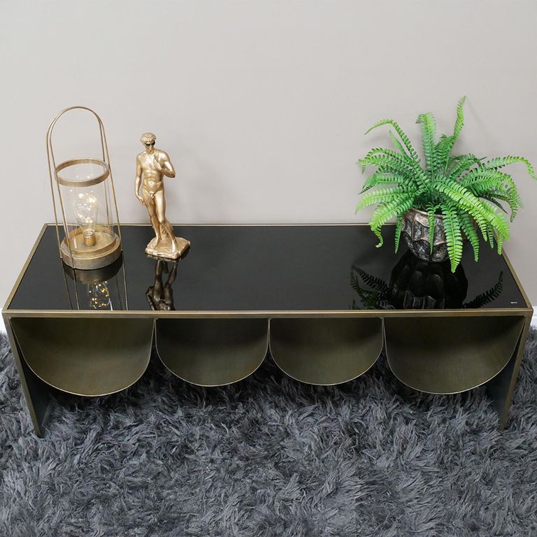 Side Table - Black Glass and Metal - Low - Large