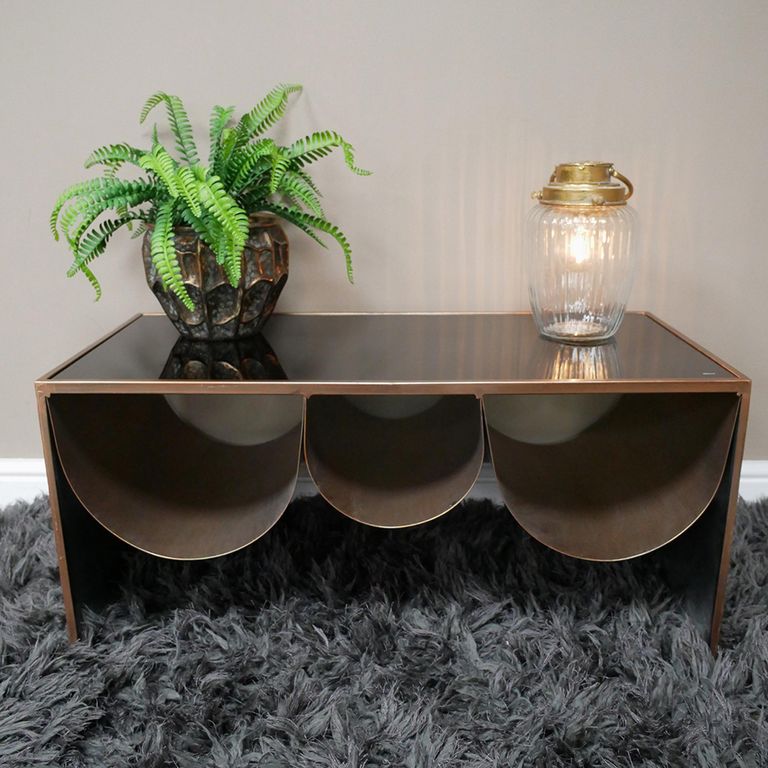 Side Table - Black Glass and Metal - Low