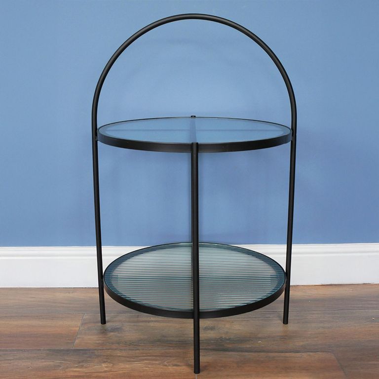 Side Table - Black Metal and Glass - Round