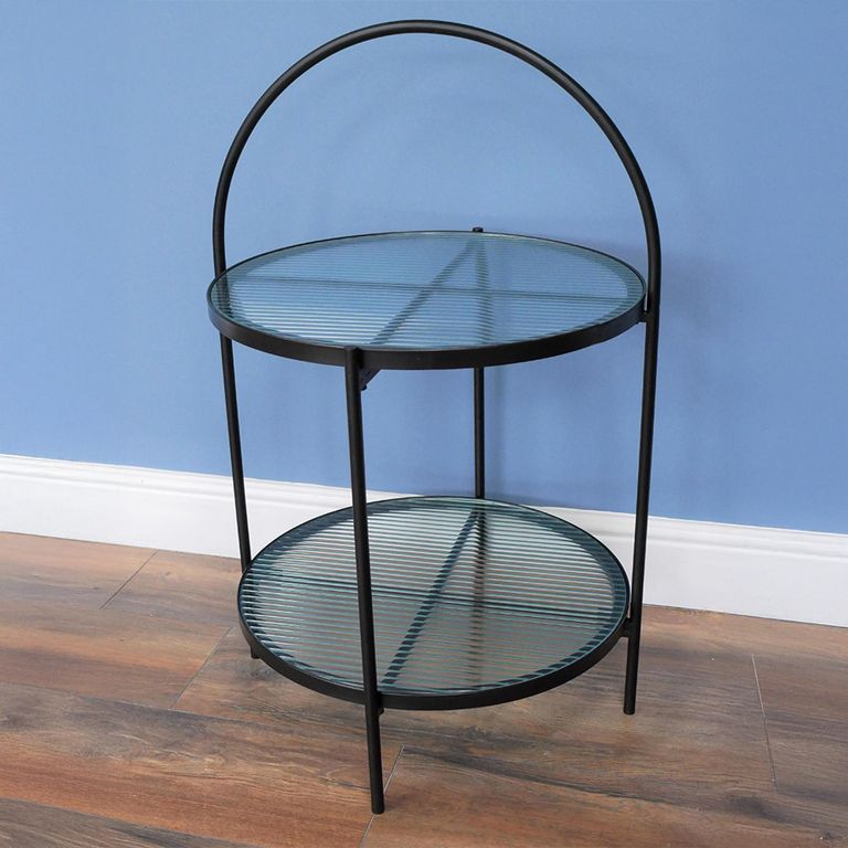 Side Table - Black Metal and Glass - Round