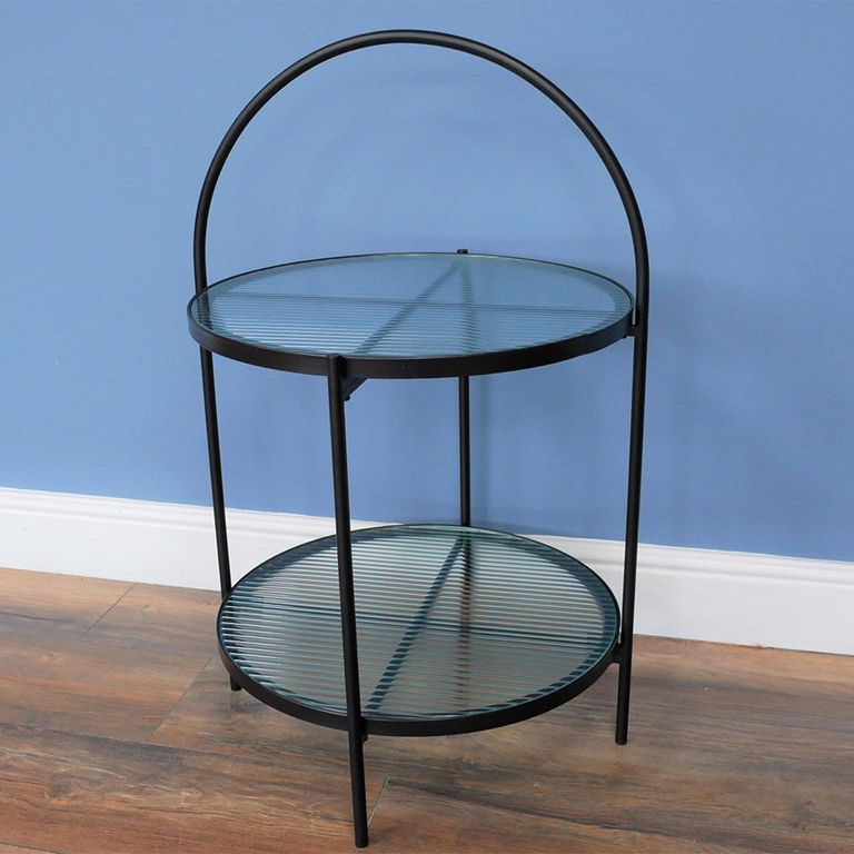 Side Table - Black Metal and Glass - Round
