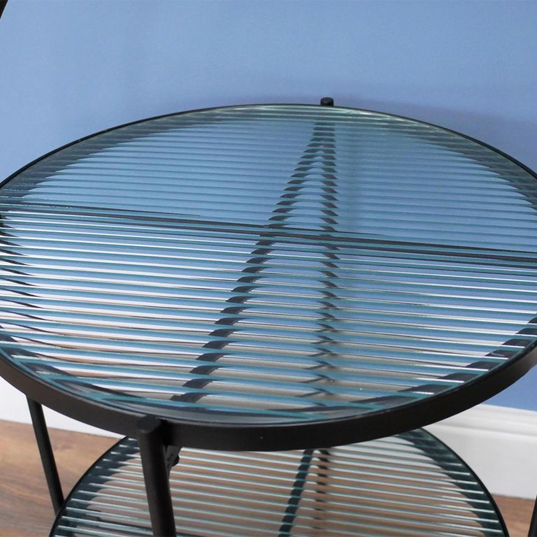 Side Table - Black Metal and Glass - Round