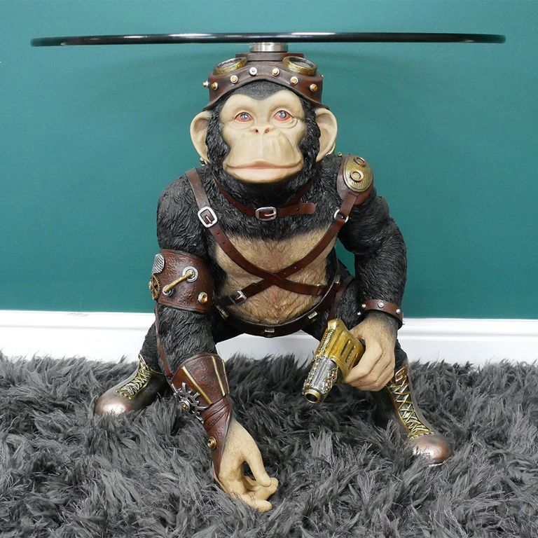 Side Table - Glass Round - Black Monkey Base - Metal