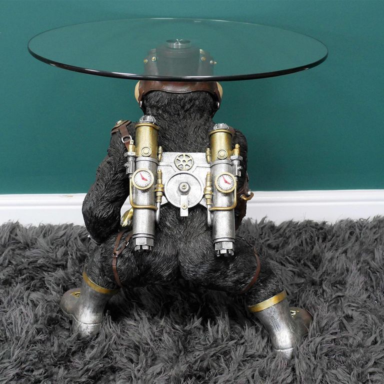 Side Table - Glass Round - Black Monkey Base - Metal