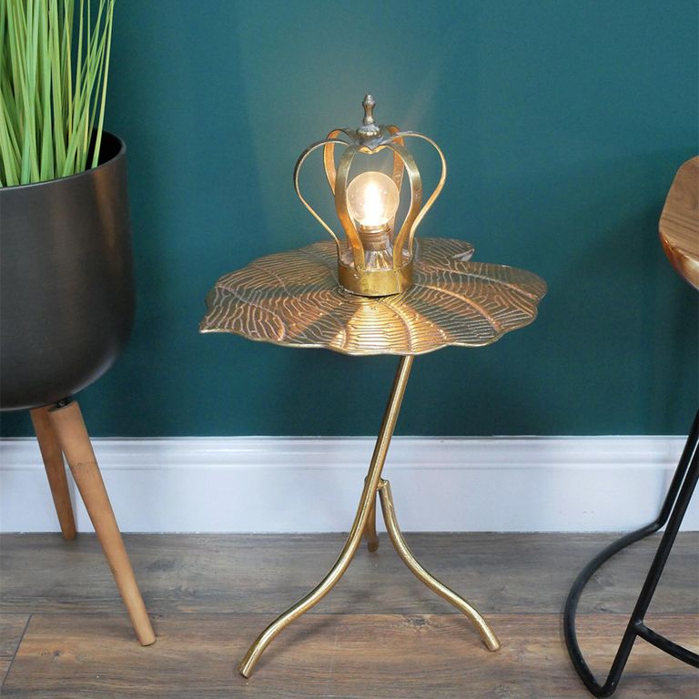 Side Table - Gold Metal - Leaf