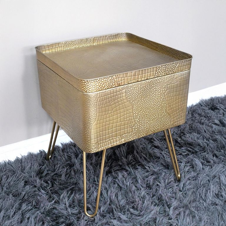 Side Table - Gold Metal - Storage - Hairpin Legs