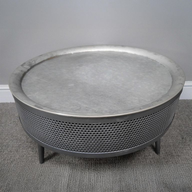 Side Table - Grey Metal - Round - Storage