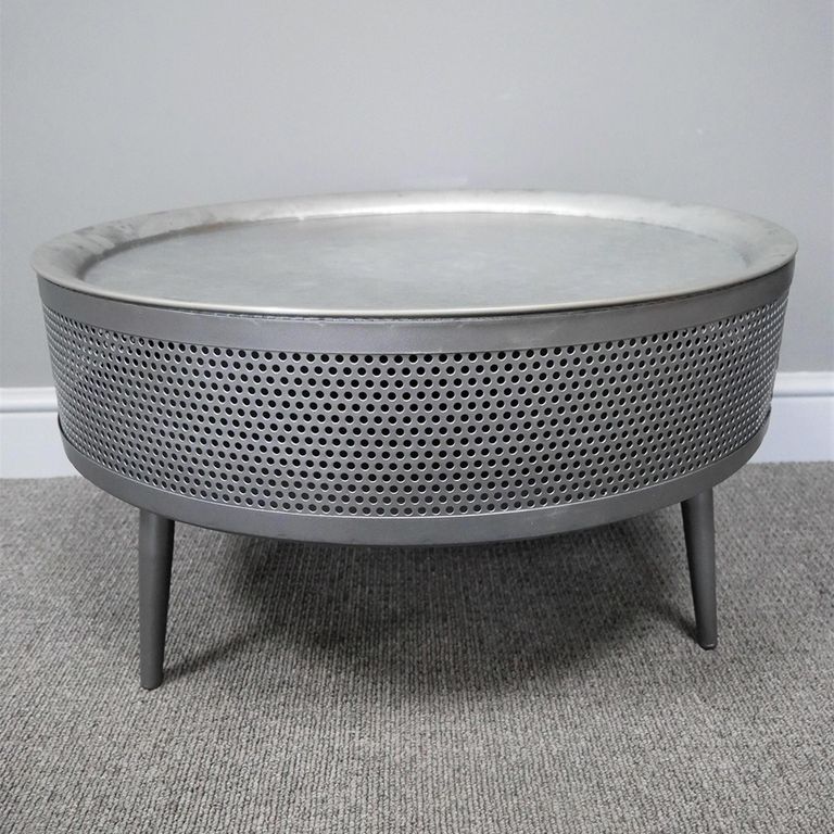 Side Table - Grey Metal - Round - Storage