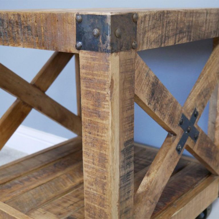Side Table - Industrial Mango Wood - Square - on Wheels