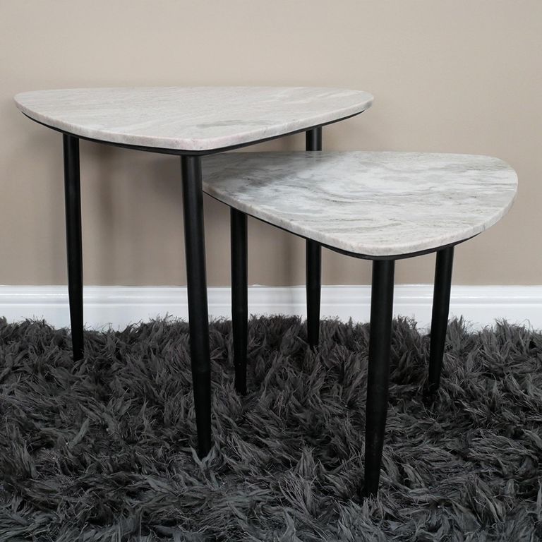 Side Tables - Grey Marble Top - Triangular - 2 Piece - Set of 2