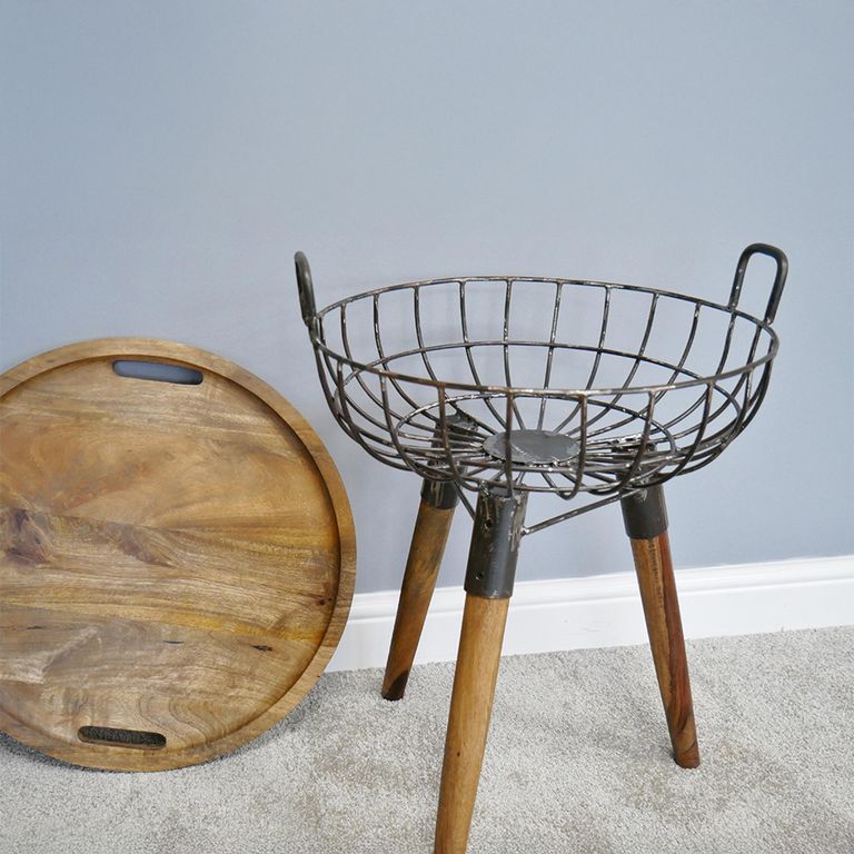 Side Table - Wood and Metal - Round - Basket Style
