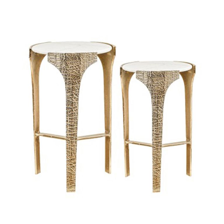 Ella Side Table - Round - White Marble - Set of 2