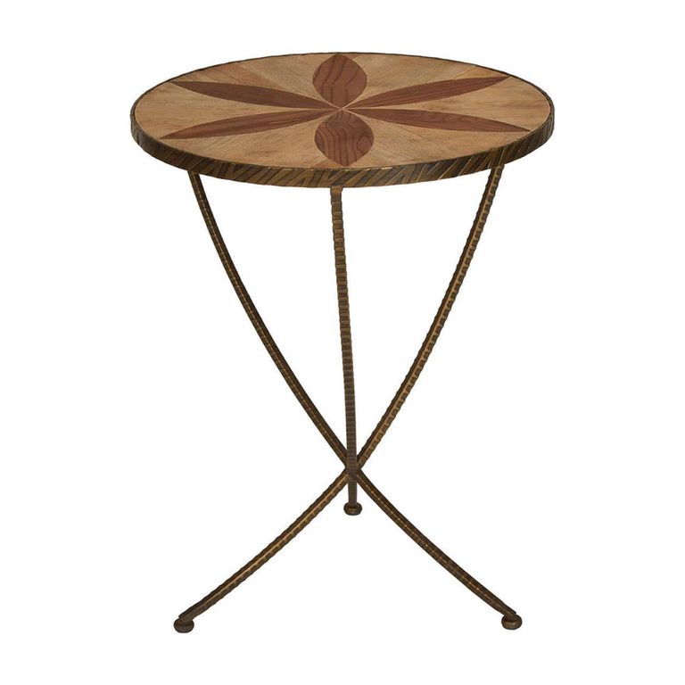 Elmo Side Table - Large - Round - Elm Wood and Metal