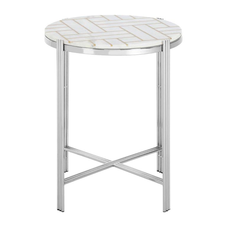 Eva Side Table - Round - White Marble with Silver Metal