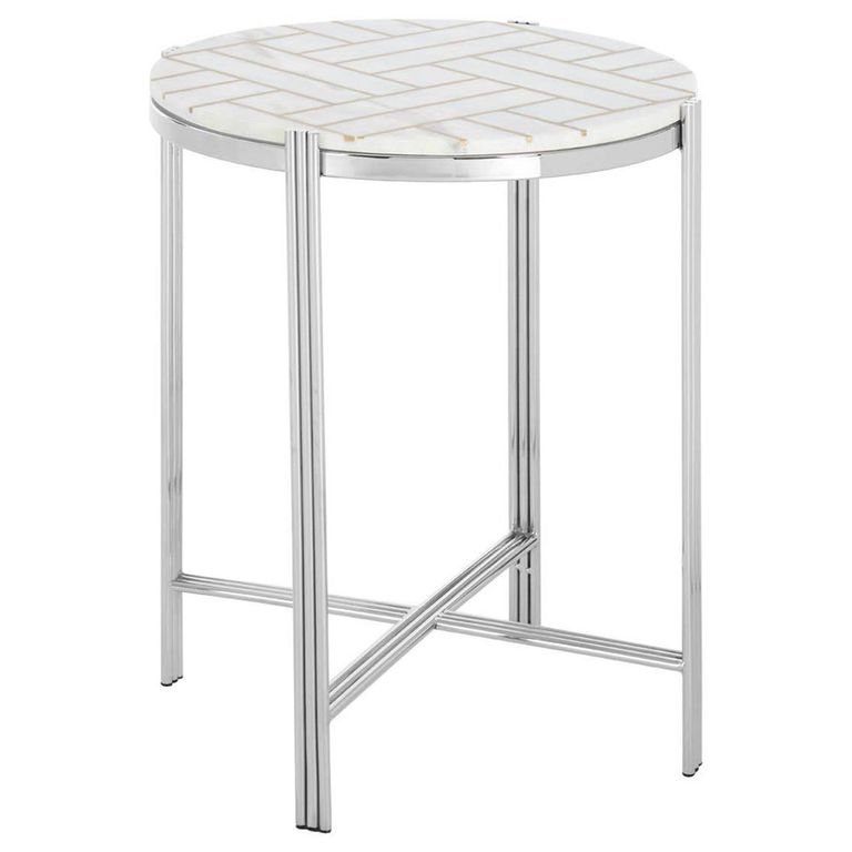 Eva Side Table - Round - White Marble with Silver Metal