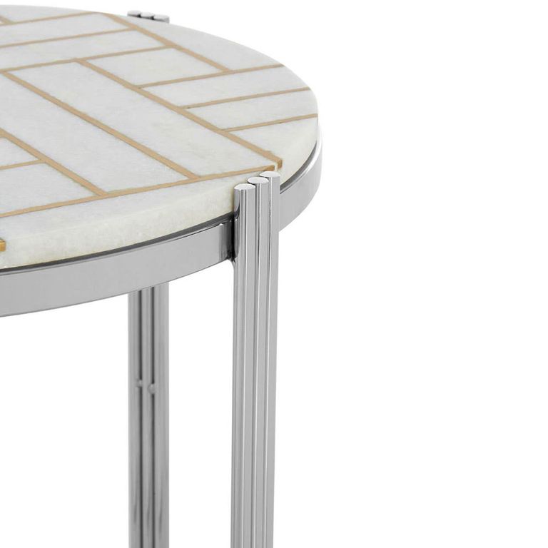 Eva Side Table - Round - White Marble with Silver Metal