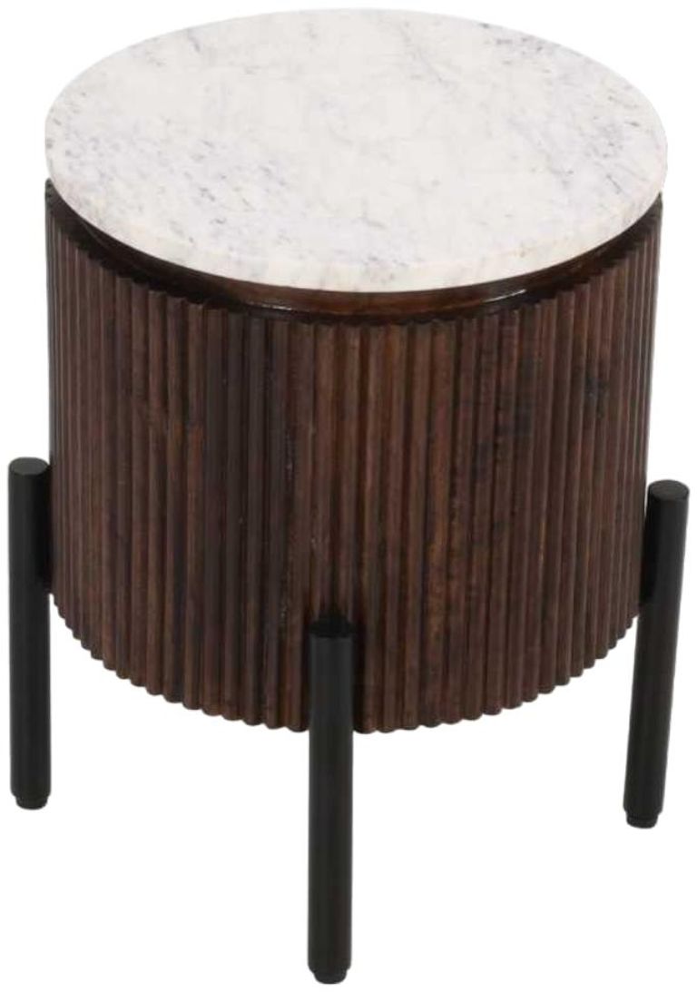 Fluted White Marble Top Round Side Table