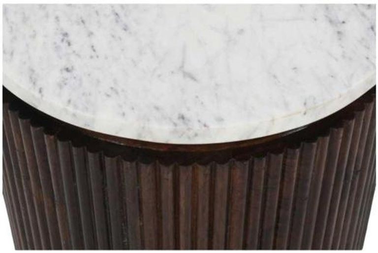Fluted White Marble Top Round Side Table