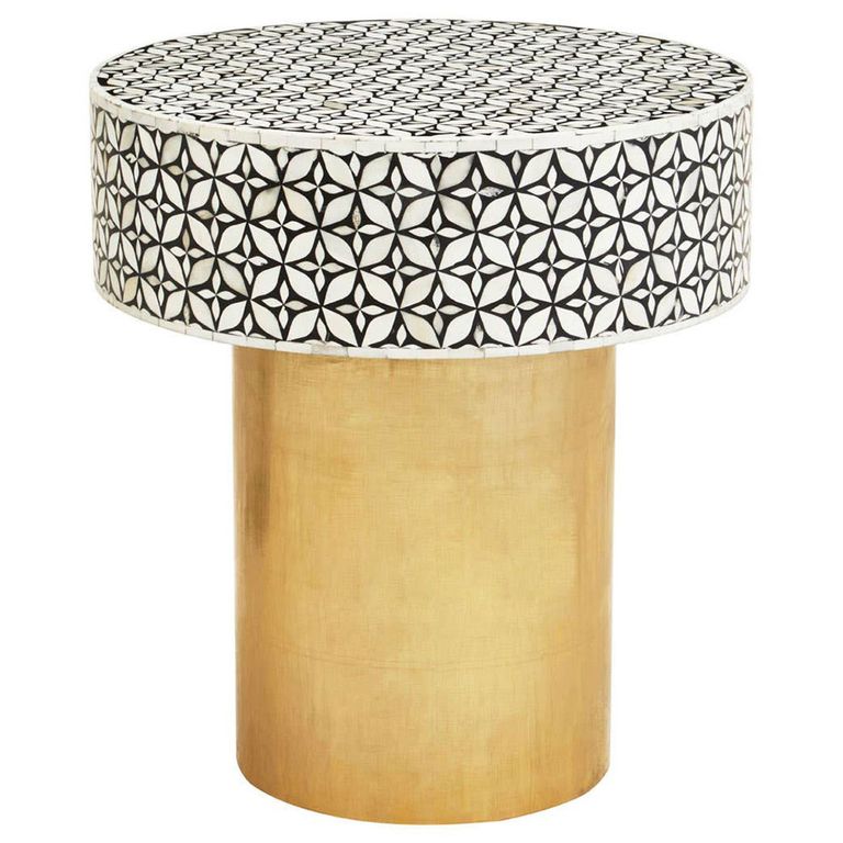 Fusion Side Table - Round - White Bone Inlay with Gold Base