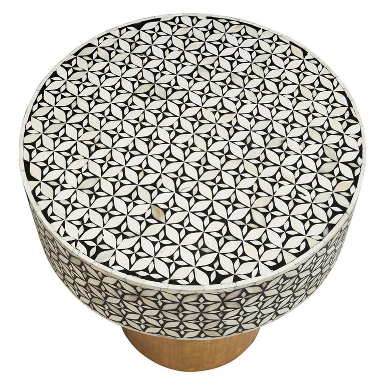 Fusion Side Table - Round - White Bone Inlay with Gold Base
