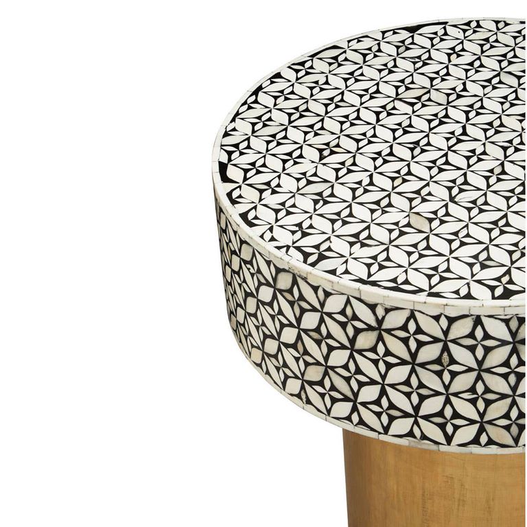 Fusion Side Table - Round - White Bone Inlay with Gold Base