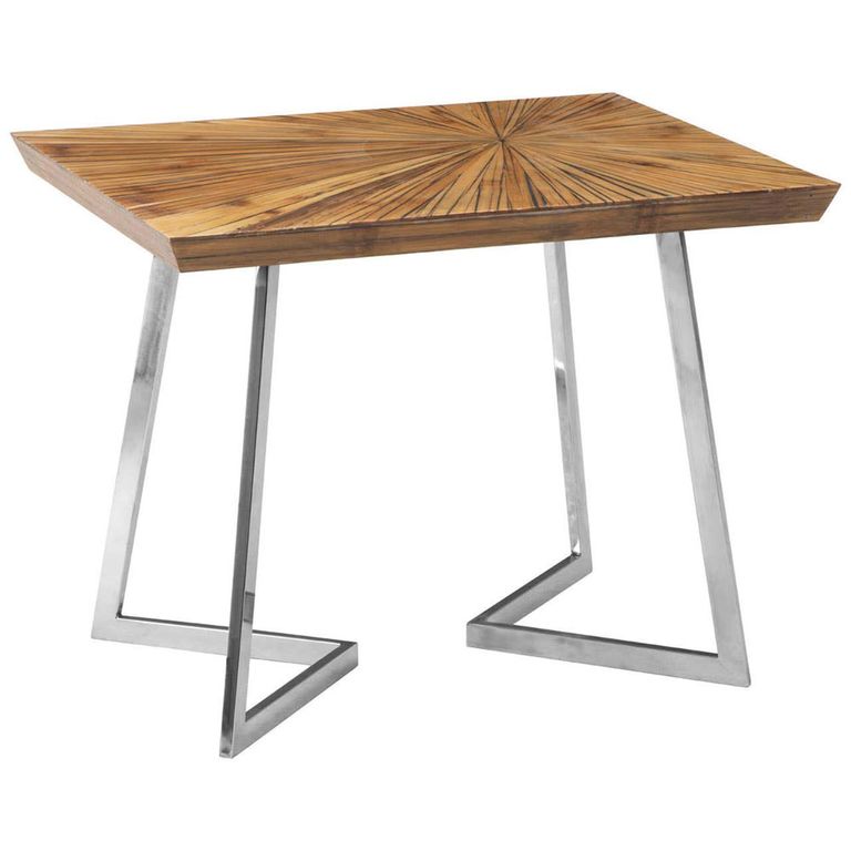Gabar Side Table - Natural Bamboo Wood with Silver Metal