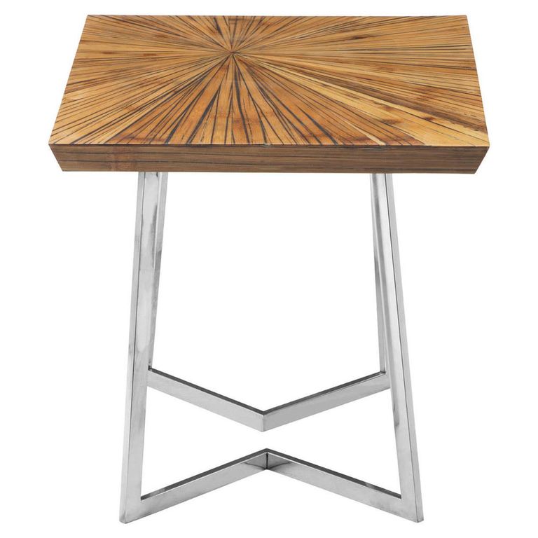 Gabar Side Table - Natural Bamboo Wood with Silver Metal