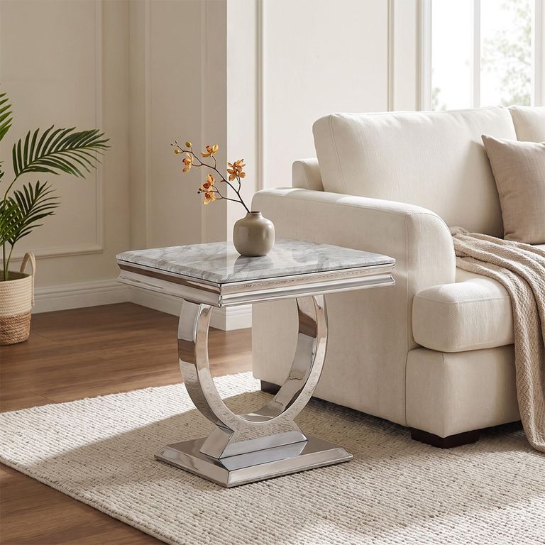 Glacier Side Table - Square - Grey Marble & Chrome