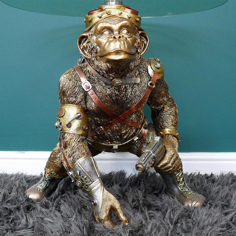 Side Table - Glass Round - Gold Monkey Base - Metal