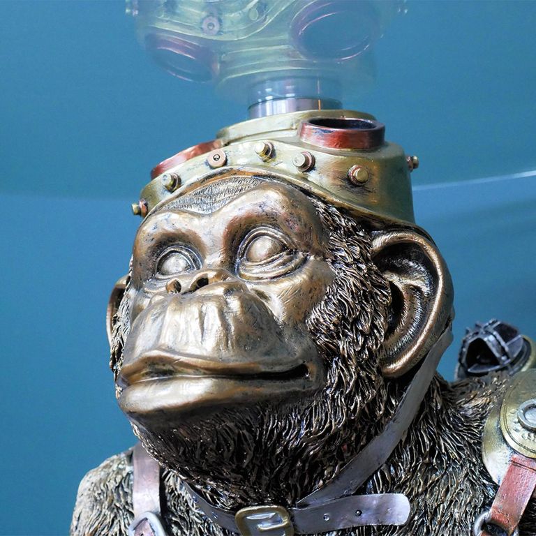 Side Table - Glass Round - Gold Monkey Base - Metal