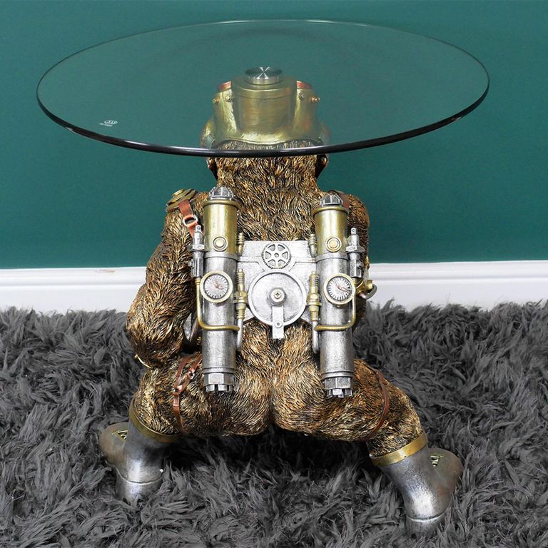Side Table - Glass Round - Gold Monkey Base - Metal