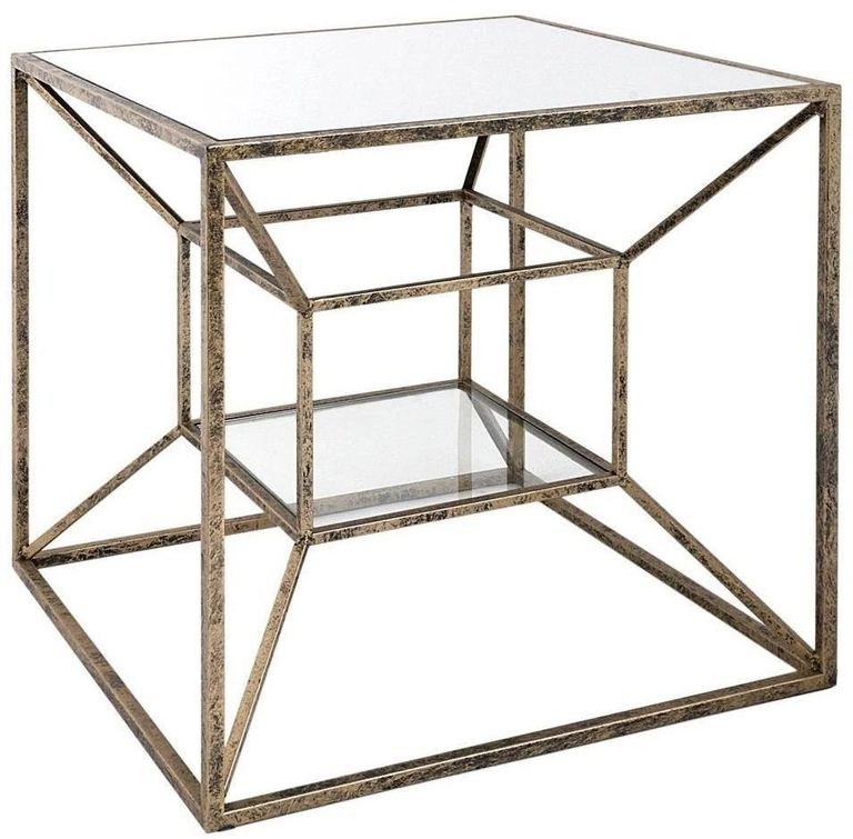 End Table - Gold Metal with Smoke Glass