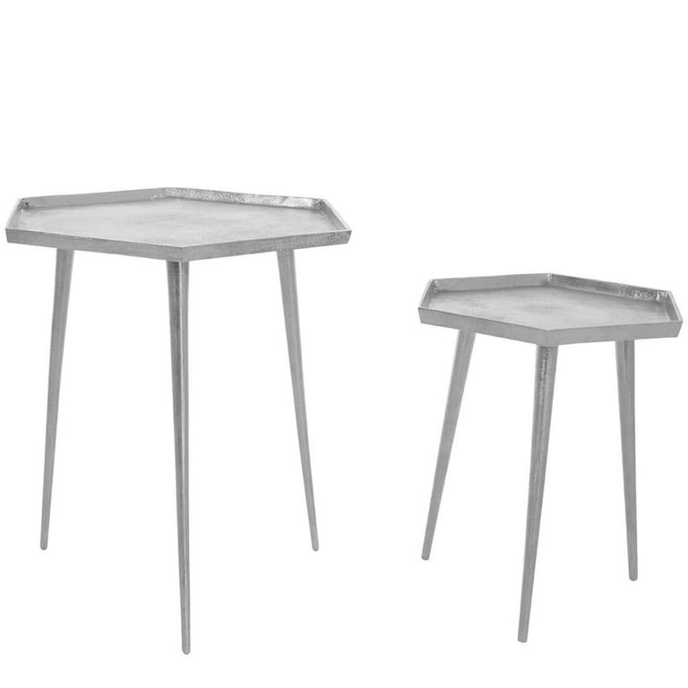Halle Side Table - Set of 2 - Hexagonal - Silver Metal