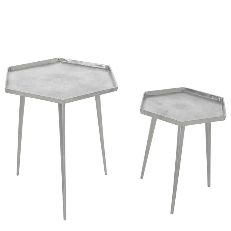 Halle Side Table - Set of 2 - Hexagonal - Silver Metal