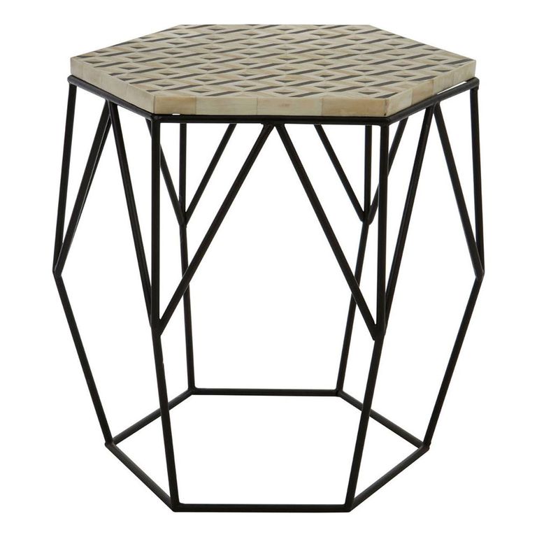 Harlo Side Table - Hexagonal - Ivory and Black