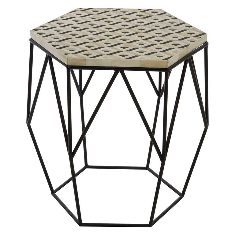 Harlo Side Table - Hexagonal - Ivory and Black