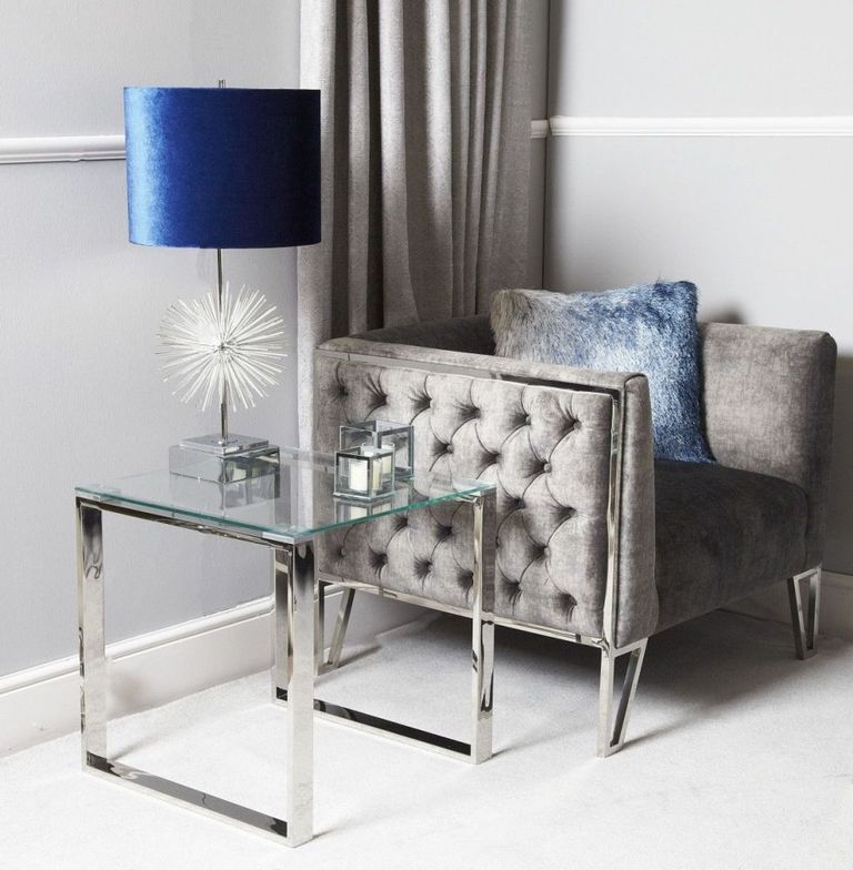 Harry End Table - Square - Glass and Chrome