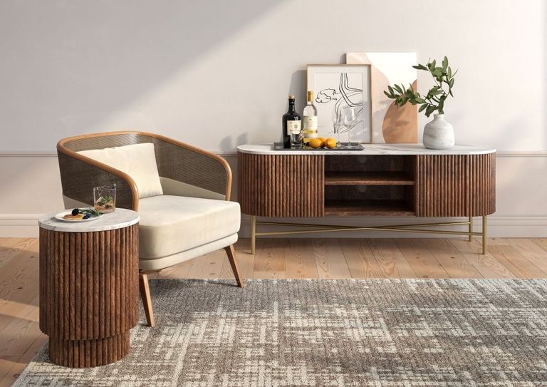 Harvard Side Table - Round Fluted - White Marble Top