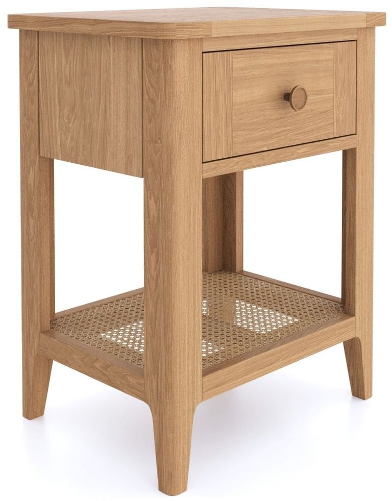 Henley Oak and Rattan 1 Drawer Side Table