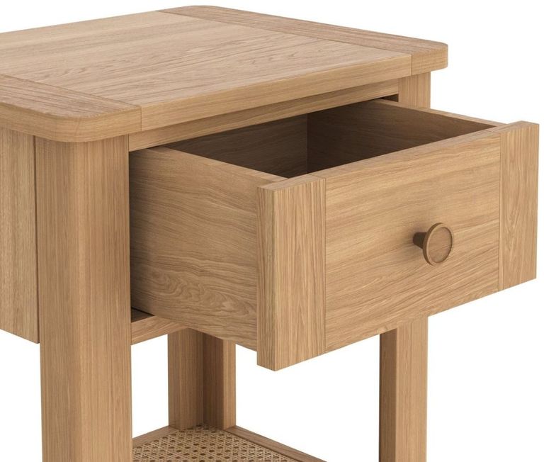 Henley Oak and Rattan 1 Drawer Side Table