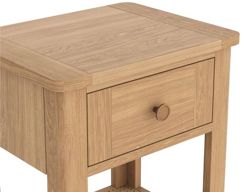 Henley Oak and Rattan 1 Drawer Side Table