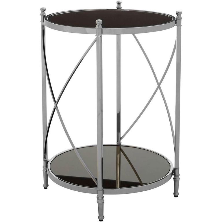 Hoffmann Side Table - Round - Black Glass with Silver Metal