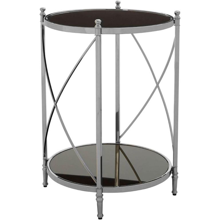 Hoffmann Side Table - Round - Black Glass with Silver Metal