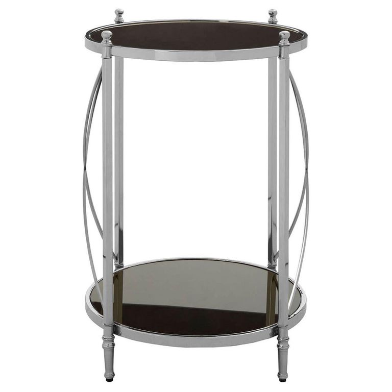 Hoffmann Side Table - Round - Black Glass with Silver Metal