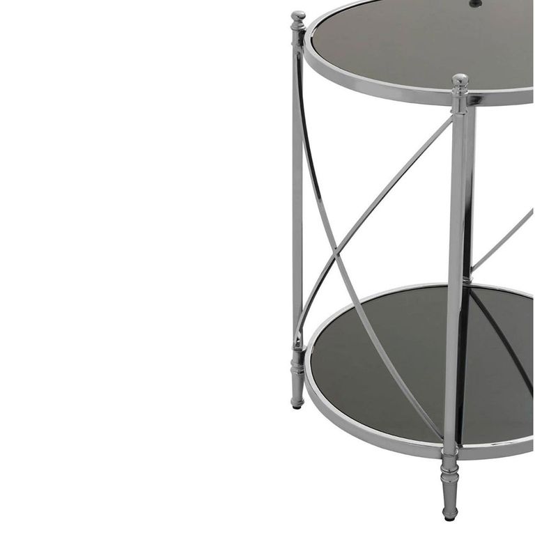 Hoffmann Side Table - Round - Black Glass with Silver Metal