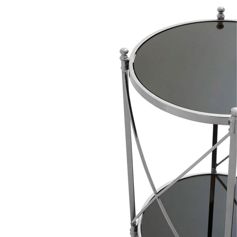 Hoffmann Side Table - Round - Black Glass with Silver Metal