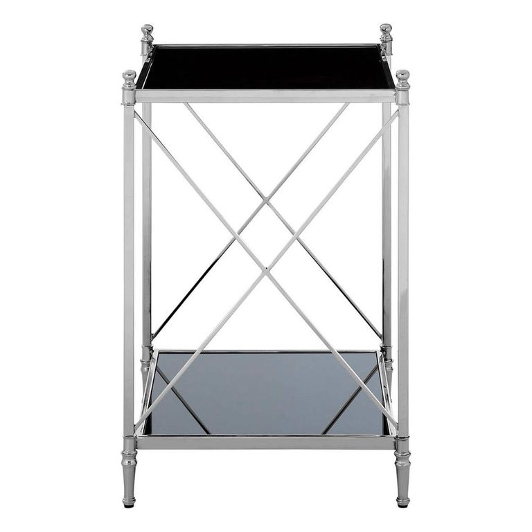 Hoffmann Side Table - Black Glass with Silver Metal