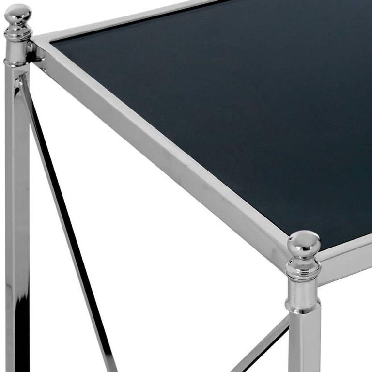 Hoffmann Side Table - Black Glass with Silver Metal